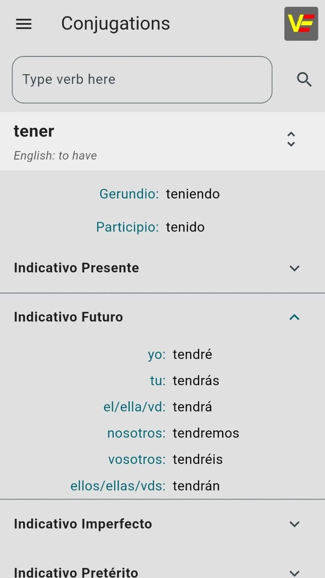 Verb search
